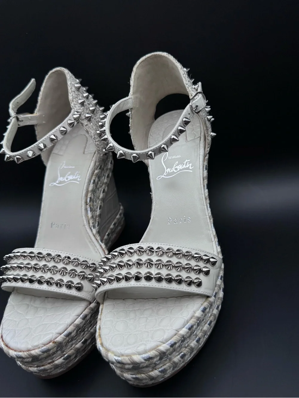 Christian Louboutin Madmonica 120 Croc Embossed Wedge Spiked Sandals Size 37